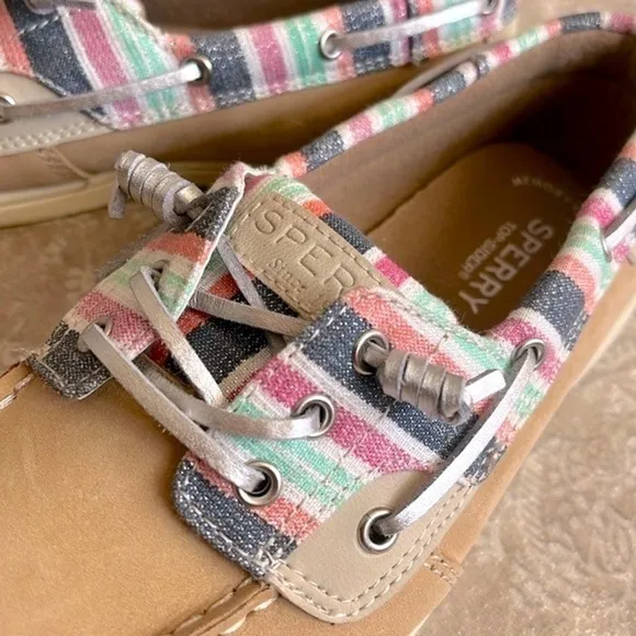 Brand New Sperry Shoresider 3-Eye Sparkle Stripe Boat Shoes Slip On Loafers