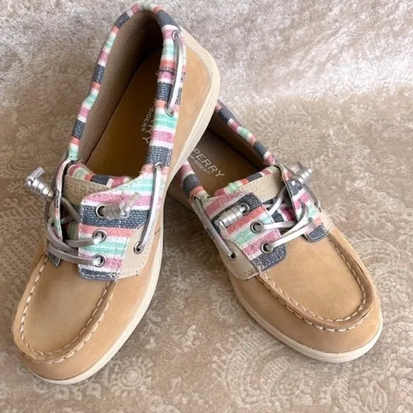 Brand New Sperry Shoresider 3-Eye Sparkle Stripe Boat Shoes Slip On Loafers