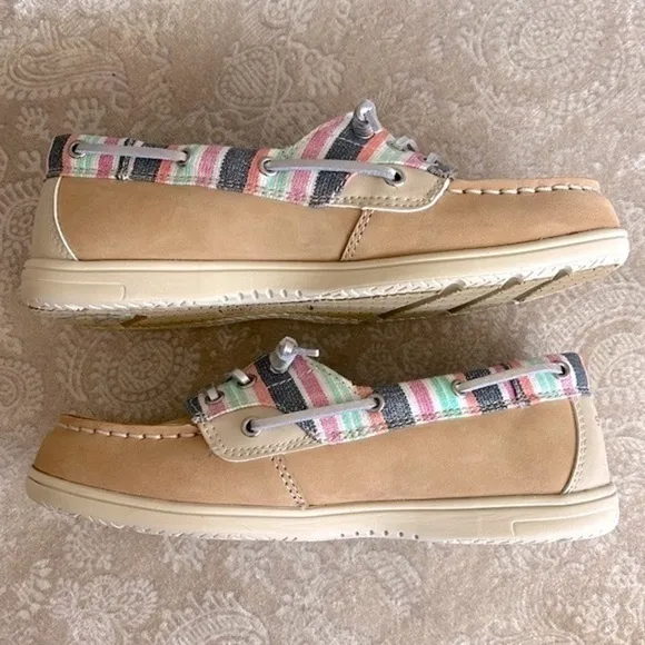 Brand New Sperry Shoresider 3-Eye Sparkle Stripe Boat Shoes Slip On Loafers