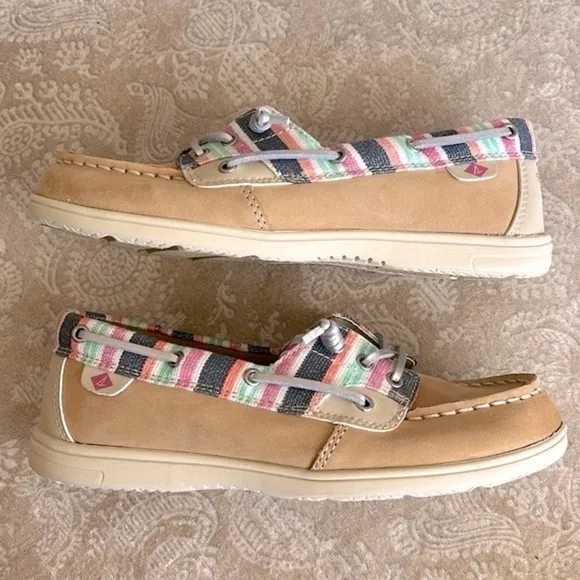 Brand New Sperry Shoresider 3-Eye Sparkle Stripe Boat Shoes Slip On Loafers