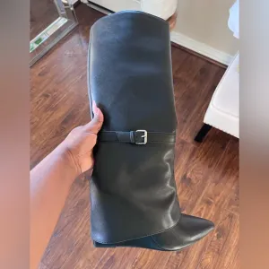 Brand New Target Black Wedge Heeled Boots with Silver Buckle size 11