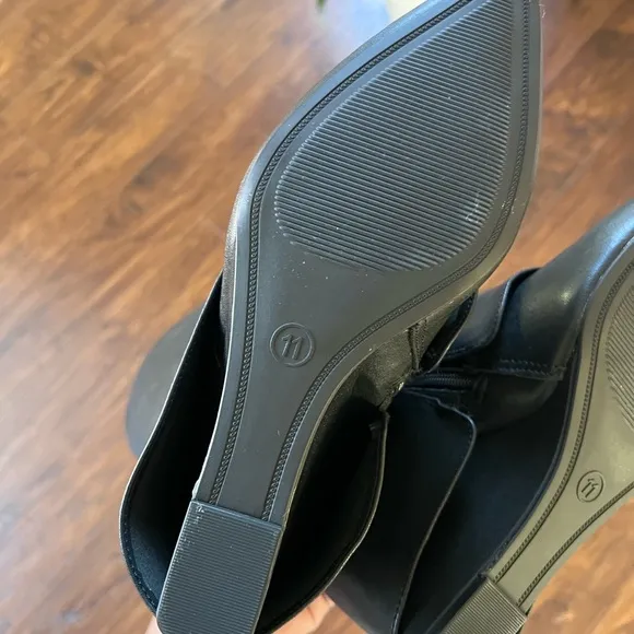 Brand New Target Black Wedge Heeled Boots with Silver Buckle size 11