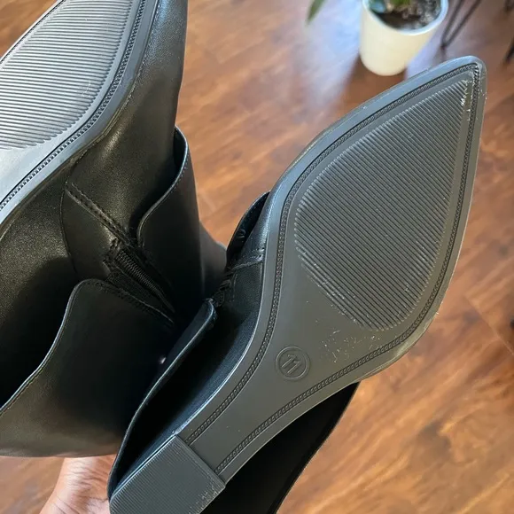 Brand New Target Black Wedge Heeled Boots with Silver Buckle size 11