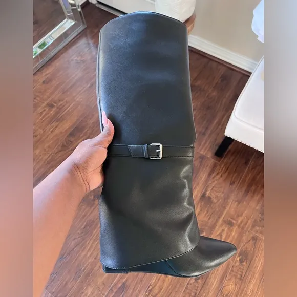 Brand New Target Black Wedge Heeled Boots with Silver Buckle size 11