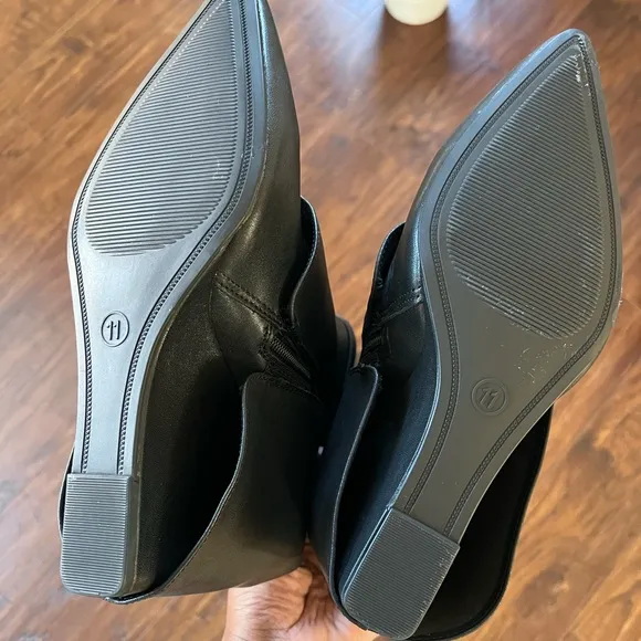 Brand New Target Black Wedge Heeled Boots with Silver Buckle size 11