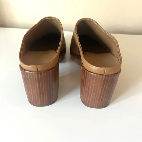 BRAND NEW Vince Women's Brown Navina Leather High Heel Platform Clog Shoes Size
