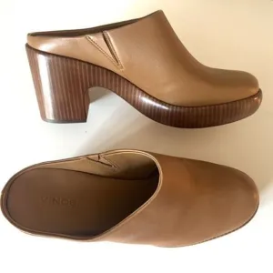 BRAND NEW Vince Women's Brown Navina Leather High Heel Platform Clog Shoes Size