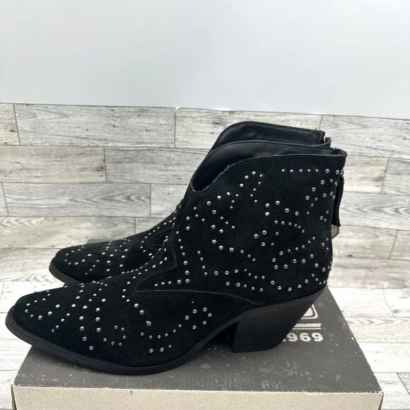Brand NIB Dingo‎ Women's Black Studded Denim N Diamonds Zipper Ankle Boots, 11M