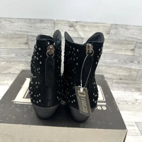 Brand NIB Dingo‎ Women's Black Studded Denim N Diamonds Zipper Ankle Boots, 11M