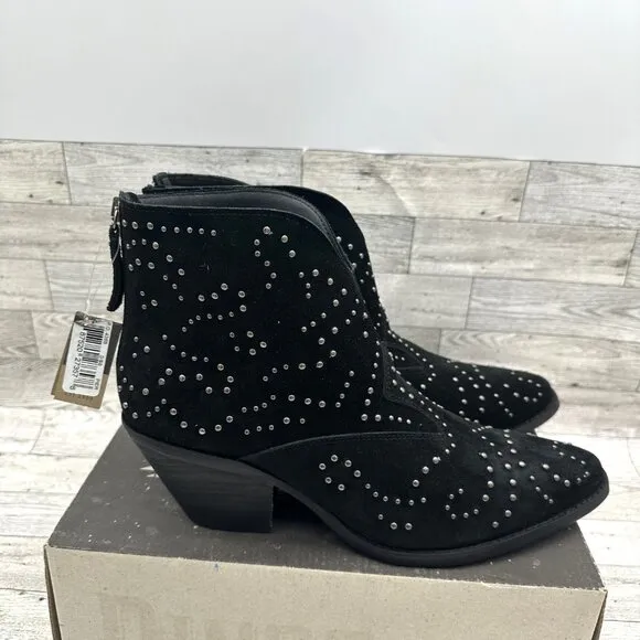 Brand NIB Dingo‎ Women's Black Studded Denim N Diamonds Zipper Ankle Boots, 11M