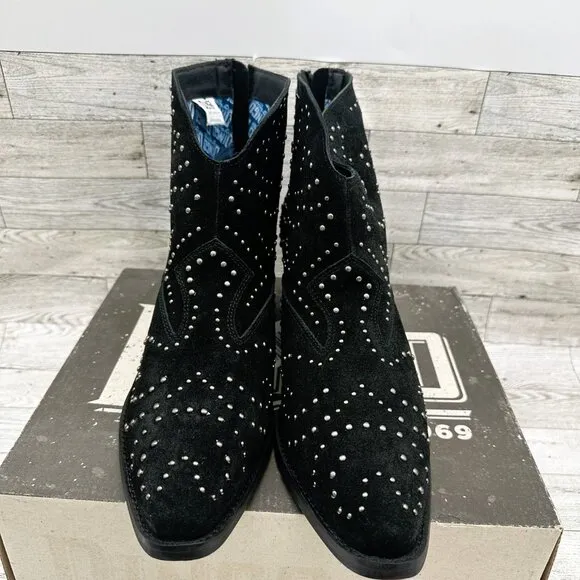 Brand NIB Dingo‎ Women's Black Studded Denim N Diamonds Zipper Ankle Boots, 11M