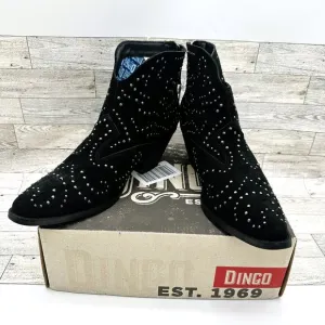 Brand NIB Dingo‎ Women's Black Studded Denim N Diamonds Zipper Ankle Boots, 11M