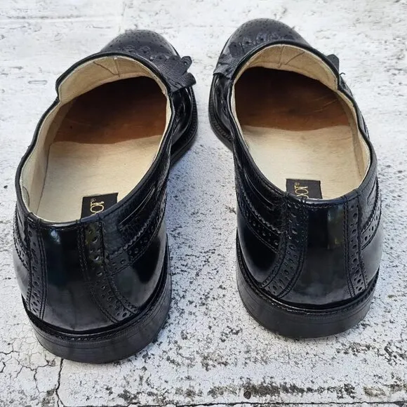 Brassboot Men Shoes Black Leather Slip On Kiltie Loafer Size 9.5M Made Italy