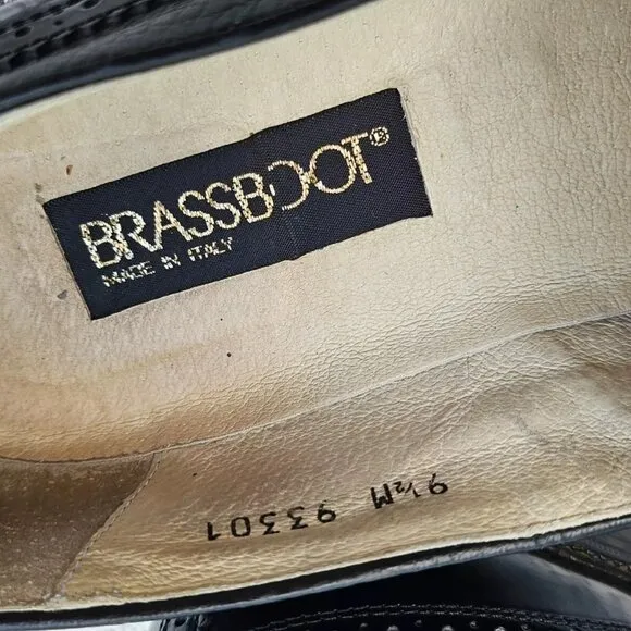 Brassboot Men Shoes Black Leather Slip On Kiltie Loafer Size 9.5M Made Italy