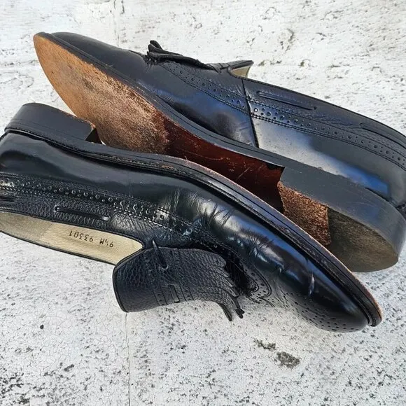 Brassboot Men Shoes Black Leather Slip On Kiltie Loafer Size 9.5M Made Italy