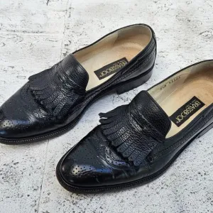 Brassboot Men Shoes Black Leather Slip On Kiltie Loafer Size 9.5M Made Italy