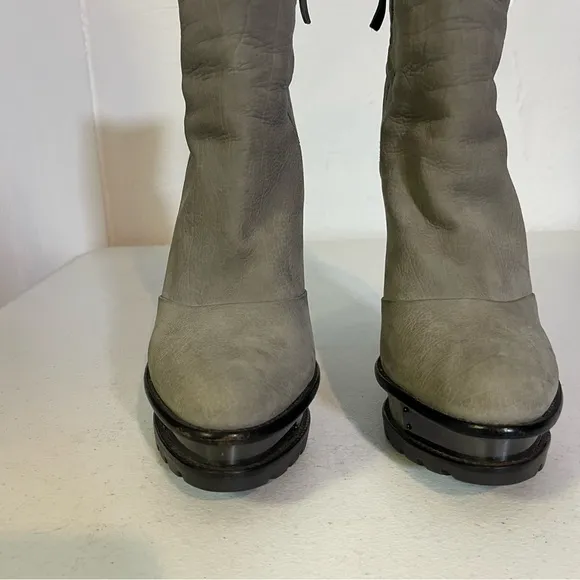 Brian Atwood Platform Heeled Grey Leather Boots Women’s Size 9