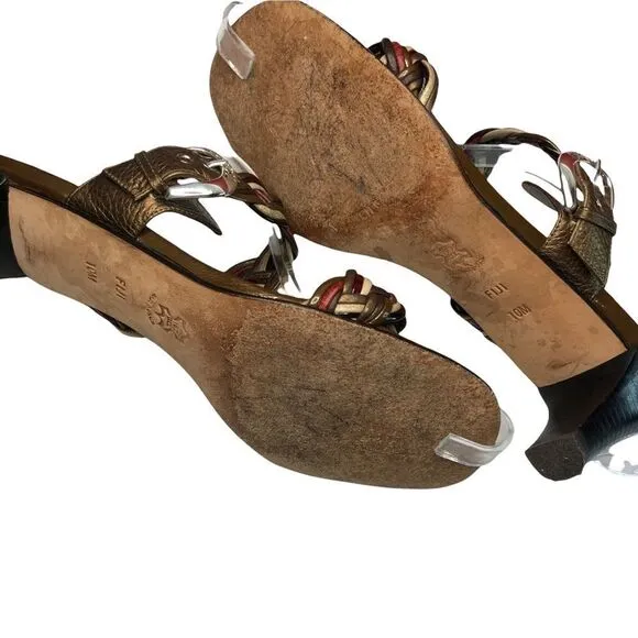 Brighton Figi Sandals Braided Metallic Tones Leather Silver Buckles Size 10