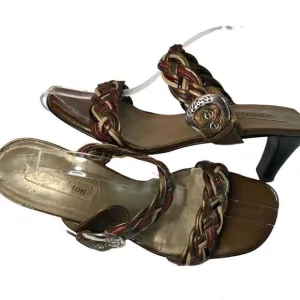 Brighton Figi Sandals Braided Metallic Tones Leather Silver Buckles Size 10
