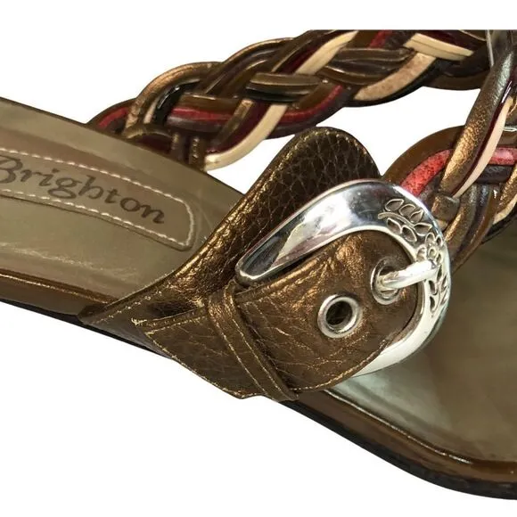 Brighton Figi Sandals Braided Metallic Tones Leather Silver Buckles Size 10