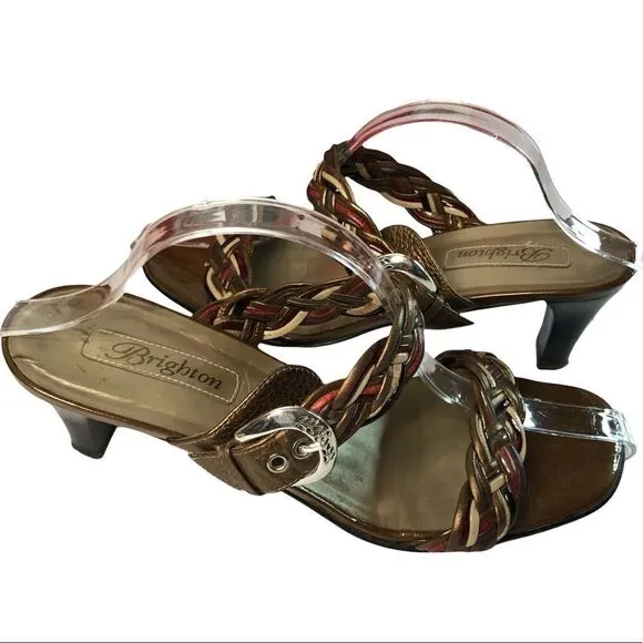 Brighton Figi Sandals Braided Metallic Tones Leather Silver Buckles Size 10