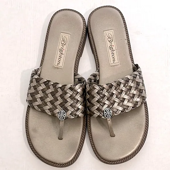 Brighton Orion silver and gray Sandals with Woven Strap and Thong Design EUC