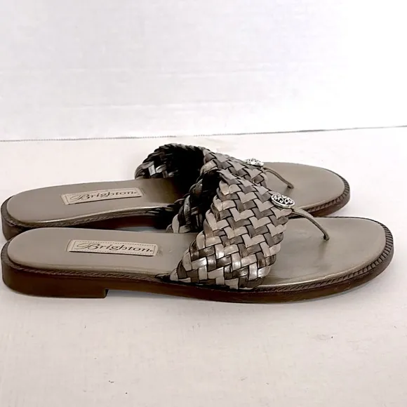 Brighton Orion silver and gray Sandals with Woven Strap and Thong Design EUC