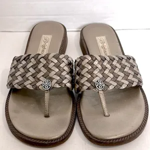 Brighton Orion silver and gray Sandals with Woven Strap and Thong Design EUC