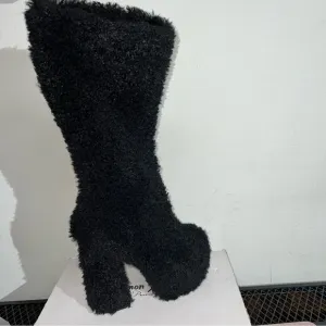 Brinkley Boots Lemon Drop By Privileged Chunky Faux Fur Black Sz 10 Funky Heel