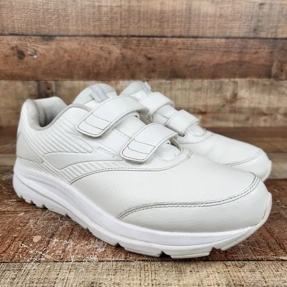 Brooks Addiction Walker V-Strap 2 Men's Sz 10 D White Hook &amp; Loop Walking Shoes