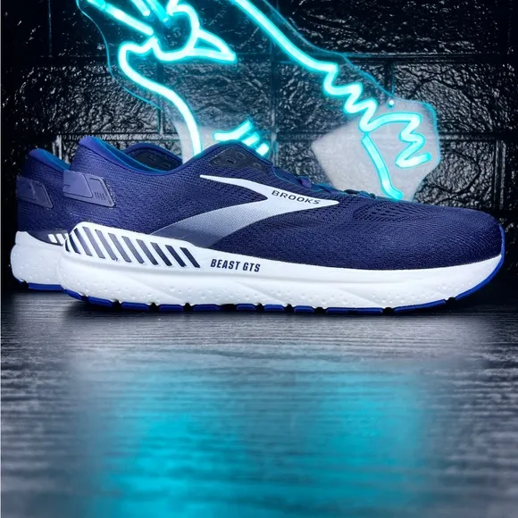 Brooks Beast 24 GTS 4E Wide Men’s Running Walking Shoes Sneakers Blue White - 13