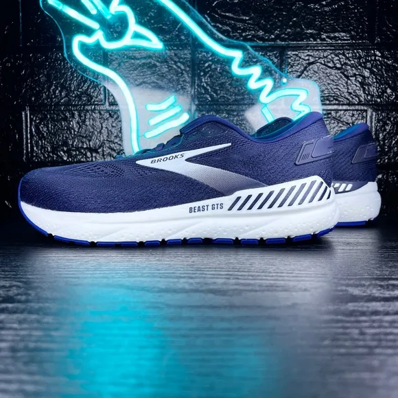 Brooks Beast GTS 24 4E Wide Men’s Running Walking Shoes Sneakers Blue White - 10