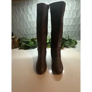 Brown Knee-High Boots With Buckle &amp; Side Zipper