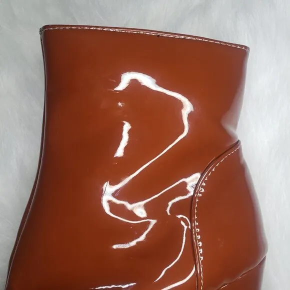 BROWN PLATFORM PATENT GOGO BOOTS
