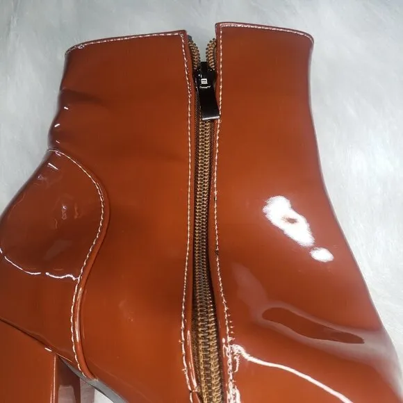 BROWN PLATFORM PATENT GOGO BOOTS