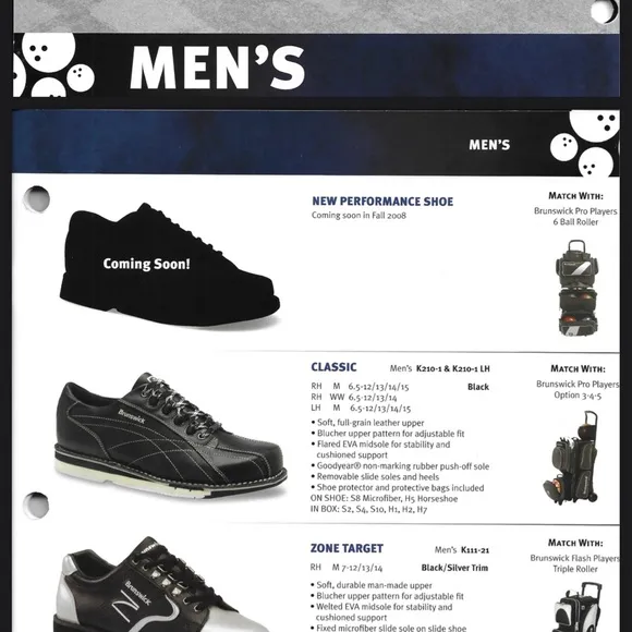 Brunswick Classic Men's Bowling Shoes Black Leather 9M K210-1   Soles/Heels New