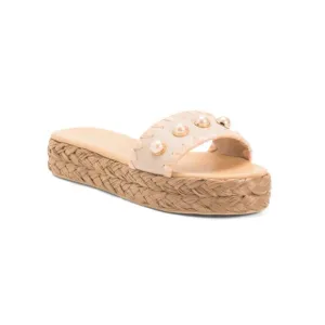 BTB LOS ANGELES Nude Raquel Faux Pearl Espadrille Sandals