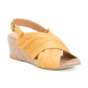 BUENO Mustard Leather Jasmin Sling Back Wedge Sandals