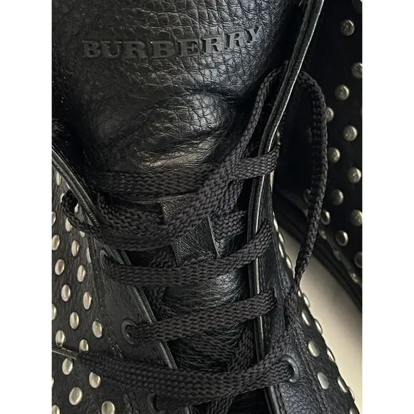 Burberry Black Leather Lace Front Studded Ankle Sneakers Size 9.5