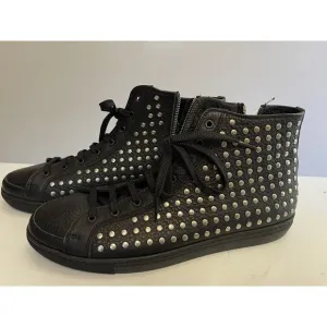 Burberry Black Leather Lace Front Studded Ankle Sneakers Size 9.5