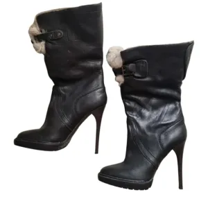 BURBERRY Black Leather Shearling Lined Boots