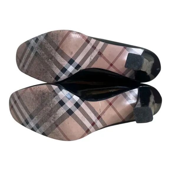 Burberry Black Patent Leather Round Toe Classic Pumps Heels Shoes Size 40