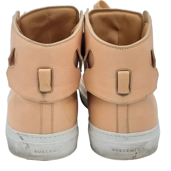 Buscemi Men's 17 US / 50 EU Italian Beige Leather Casual Shoes High Top Sneakers