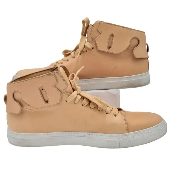 Buscemi Men's 17 US / 50 EU Italian Beige Leather Casual Shoes High Top Sneakers