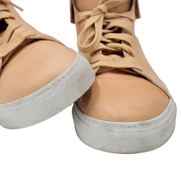 Buscemi Men's 17 US / 50 EU Italian Beige Leather Casual Shoes High Top Sneakers