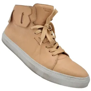Buscemi Men's 17 US / 50 EU Italian Beige Leather Casual Shoes High Top Sneakers
