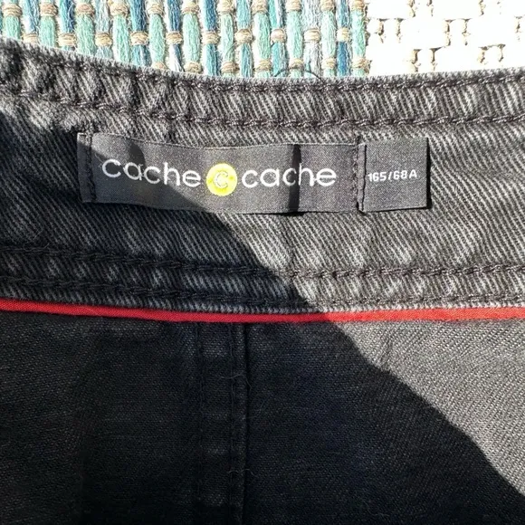 Cache Cache Black Vintage Wash Button Up Denim Mini Skirt size US Small