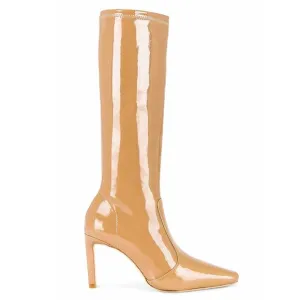 Camila Coelho Tan Patent Knee High Heeled Boots