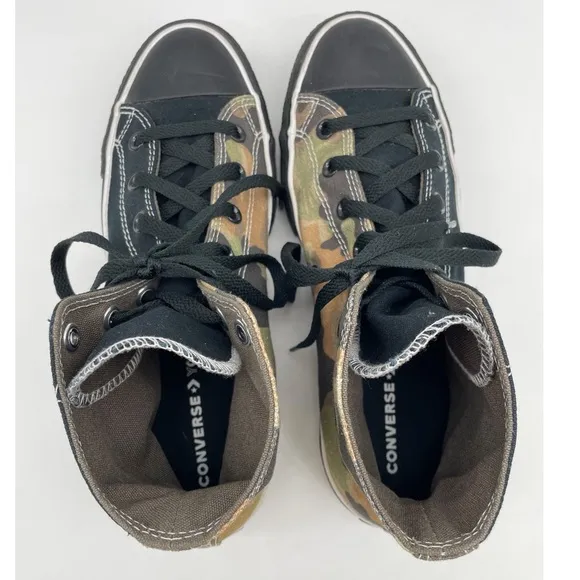 Camo and Black Converse High Top Shoes. Size 7 1/2