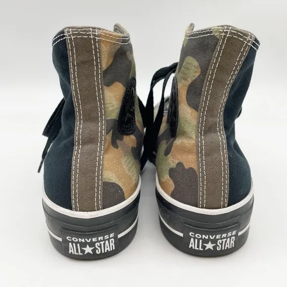 Camo and Black Converse High Top Shoes. Size 7 1/2